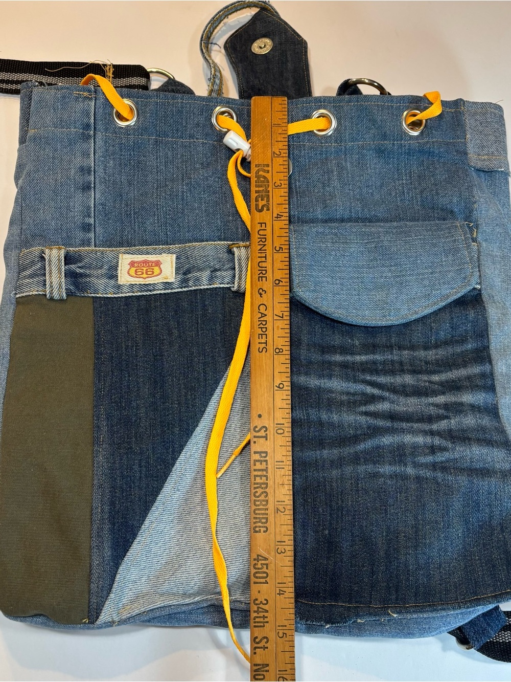 90’s Route 66 Jeans Purse Tote Bag Lined Handmade Denim Pockets Patchwork - Picture 11 of 12